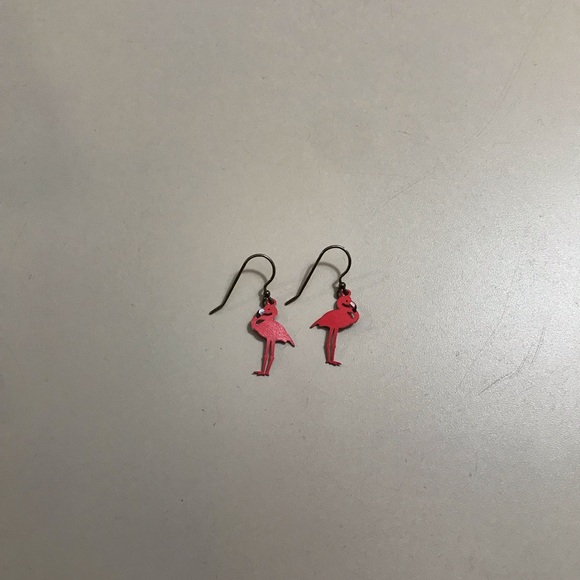 Jewelry - Sterling Silver 925 Hot Pink Flamingo Dangling Earrings